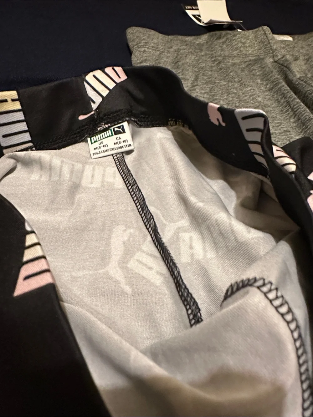 Puma Girls' Black Logo Print & Gray Legging Set - Puma Colors